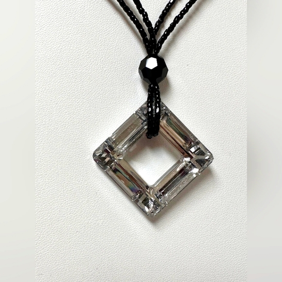 YOLANTA COLLECTION HANDMADE NECKLACE DOUBLE/JET BLACK  AND CLEAR CRYSTAL 15”. - Picture 2 of 11